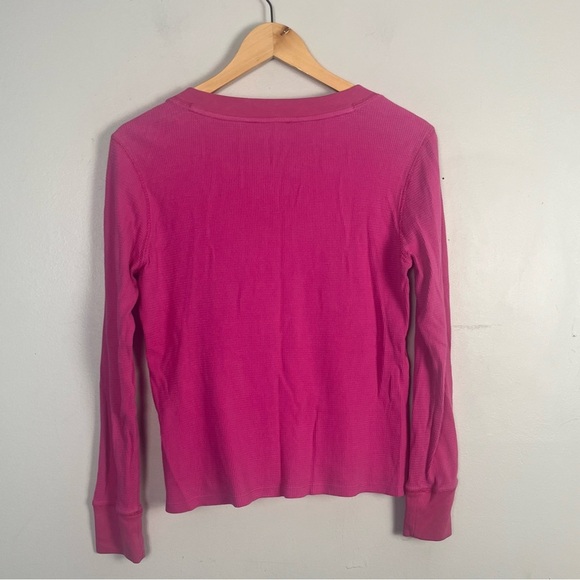 J. Crew Waffle henley hot pink button detail top size medium - Picture 6 of 6